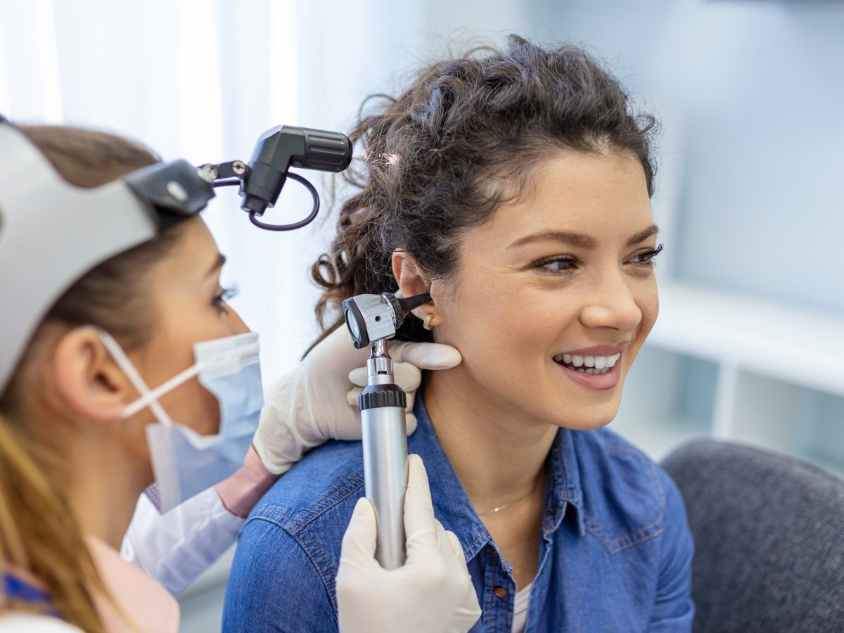 Hearing,Exam,For,A,Woman.,Diagnosis,Of,Impairment,And,Hearing
